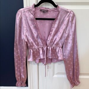 4SI3NNA Pink Polka Dot Ruffle Blouse